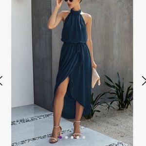 Navy Tulip-Hem Halter Dress